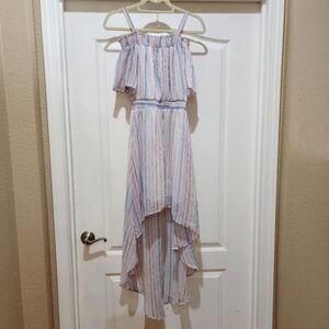 Lily Rose Hi low off shoulder pastel stripe Midi dress Size M